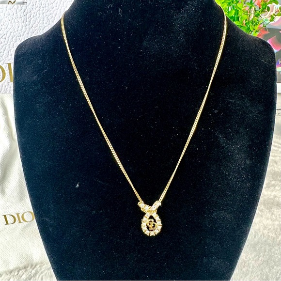Dior necklace gold and rhinestone with Dior mini dust bag gift set - Picture 2 of 4